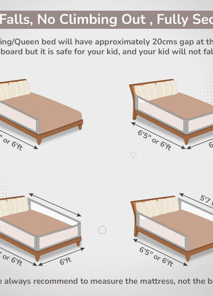 R for Rabbit Safari Baby Bed Rail, (Pack of 1) One Side Bed Protector 177 x 100 cm, Anti-Fall Safeguard Toddler Safety, Adjustable Height & Foldable with Storage Pocket for Kids 5.8 x 3 ft(Grey) 