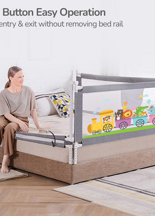 R for Rabbit Safari Baby Bed Rail, (Pack of 1) One Side Bed Protector 177 x 100 cm, Anti-Fall Safeguard Toddler Safety, Adjustable Height & Foldable with Storage Pocket for Kids 5.8 x 3 ft(Grey) 