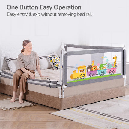R for Rabbit Safari Baby Bed Rail, (Pack of 1) One Side Bed Protector 177 x 100 cm, Anti-Fall Safeguard Toddler Safety, Adjustable Height & Foldable with Storage Pocket for Kids 5.8 x 3 ft(Grey) 