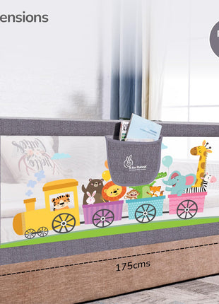 R for Rabbit Safari Baby Bed Rail, (Pack of 1) One Side Bed Protector 177 x 100 cm, Anti-Fall Safeguard Toddler Safety, Adjustable Height & Foldable with Storage Pocket for Kids 5.8 x 3 ft(Grey) 