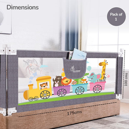 R for Rabbit Safari Baby Bed Rail, (Pack of 1) One Side Bed Protector 177 x 100 cm, Anti-Fall Safeguard Toddler Safety, Adjustable Height & Foldable with Storage Pocket for Kids 5.8 x 3 ft(Grey) 