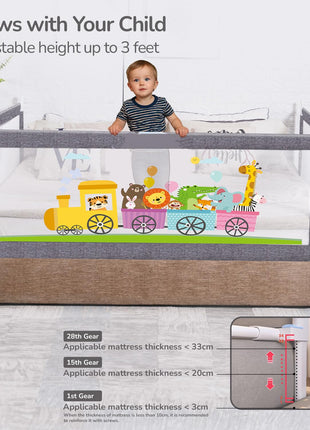 R for Rabbit Safari Baby Bed Rail, (Pack of 1) One Side Bed Protector 177 x 100 cm, Anti-Fall Safeguard Toddler Safety, Adjustable Height & Foldable with Storage Pocket for Kids 5.8 x 3 ft(Grey) 