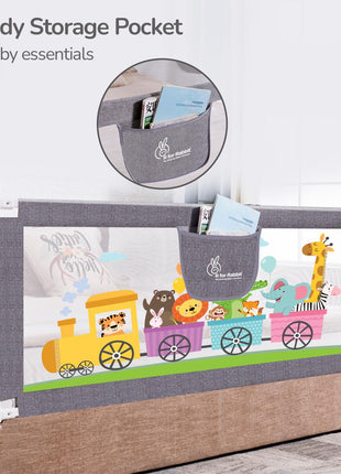 R for Rabbit Safari Baby Bed Rail, (Pack of 1) One Side Bed Protector 177 x 100 cm, Anti-Fall Safeguard Toddler Safety, Adjustable Height & Foldable with Storage Pocket for Kids 5.8 x 3 ft(Grey) 
