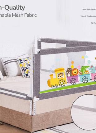 R for Rabbit Safari Baby Bed Rail, (Pack of 1) One Side Bed Protector 177 x 100 cm, Anti-Fall Safeguard Toddler Safety, Adjustable Height & Foldable with Storage Pocket for Kids 5.8 x 3 ft(Grey) 