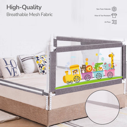 R for Rabbit Safari Baby Bed Rail, (Pack of 1) One Side Bed Protector 177 x 100 cm, Anti-Fall Safeguard Toddler Safety, Adjustable Height & Foldable with Storage Pocket for Kids 5.8 x 3 ft(Grey) 