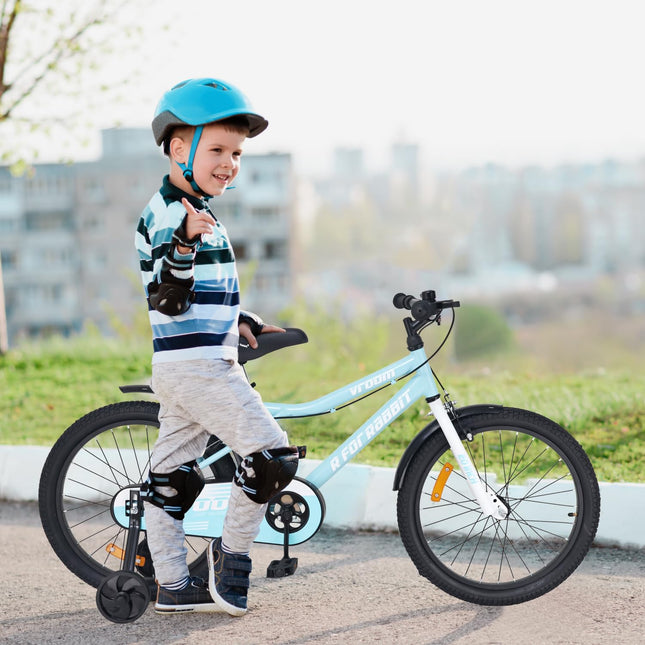 R for Rabbit Vroom Bicycle for Kids Cycle 20T Inches for 7 to 10 Years Boys & Girls with Training Wheels | 90% Installed | Upto 50 Kgs Weight Capacity (Lake Blue) 