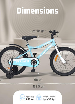 R for Rabbit Vroom Bicycle for Kids Cycle 20T Inches for 7 to 10 Years Boys & Girls with Training Wheels | 90% Installed | Upto 50 Kgs Weight Capacity (Lake Blue) 