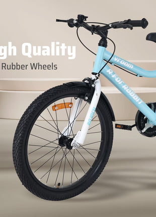 R for Rabbit Vroom Bicycle for Kids Cycle 20T Inches for 7 to 10 Years Boys & Girls with Training Wheels | 90% Installed | Upto 50 Kgs Weight Capacity (Lake Blue) 