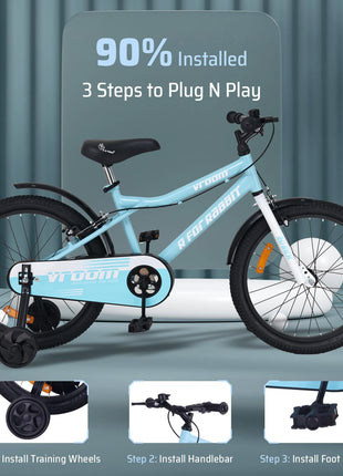R for Rabbit Vroom Bicycle for Kids Cycle 20T Inches for 7 to 10 Years Boys & Girls with Training Wheels | 90% Installed | Upto 50 Kgs Weight Capacity (Lake Blue) 