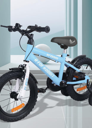 R for Rabbit Vroom Bicycle for Kids Cycle for 3 to 5 Years Boys & Girls 14T Inches | Training Wheels| 90% Installed (Lake Blue) 