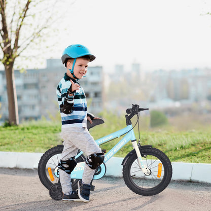 R for Rabbit Vroom Bicycle for Kids Cycle for 3 to 5 Years Boys & Girls 14T Inches | Training Wheels| 90% Installed (Lake Blue) 