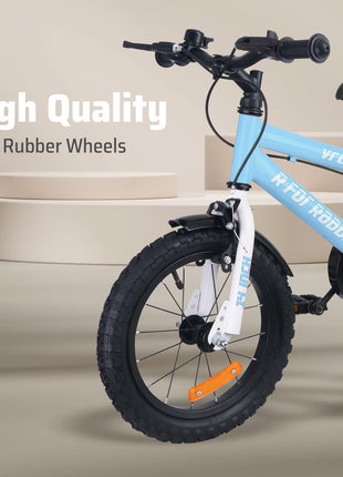 R for Rabbit Vroom Bicycle for Kids Cycle for 3 to 5 Years Boys & Girls 14T Inches | Training Wheels| 90% Installed (Lake Blue) 