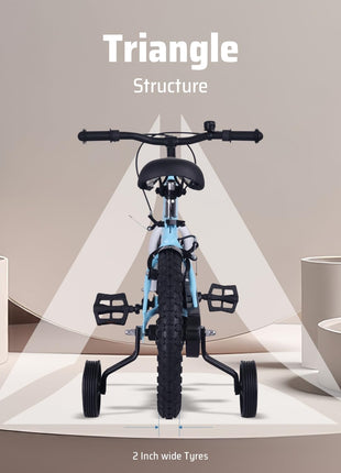 R for Rabbit Vroom Bicycle for Kids Cycle for 3 to 5 Years Boys & Girls 14T Inches | Training Wheels| 90% Installed (Lake Blue) 