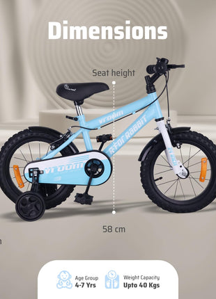 R for Rabbit Vroom Bicycle for Kids Cycle for 3 to 5 Years Boys & Girls 14T Inches | Training Wheels| 90% Installed (Lake Blue) 