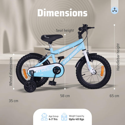 R for Rabbit Vroom Bicycle for Kids Cycle for 3 to 5 Years Boys & Girls 14T Inches | Training Wheels| 90% Installed (Lake Blue) 