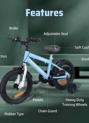 R for Rabbit Vroom Bicycle for Kids Cycle for 3 to 5 Years Boys & Girls 14T Inches | Training Wheels| 90% Installed (Lake Blue) 