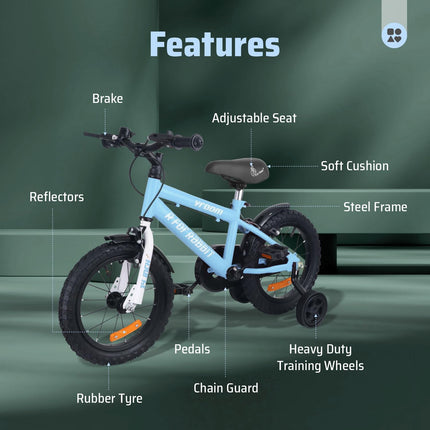 R for Rabbit Vroom Bicycle for Kids Cycle for 3 to 5 Years Boys & Girls 14T Inches | Training Wheels| 90% Installed (Lake Blue) 