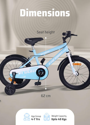 R for Rabbit Vroom Bicycle for Kids Cycle for 4 to 7 Years Boys & Girls 16T Inches | Training Wheels| 90% Installed (Lake Blue) 