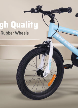 R for Rabbit Vroom Bicycle for Kids Cycle for 4 to 7 Years Boys & Girls 16T Inches | Training Wheels| 90% Installed (Lake Blue) 