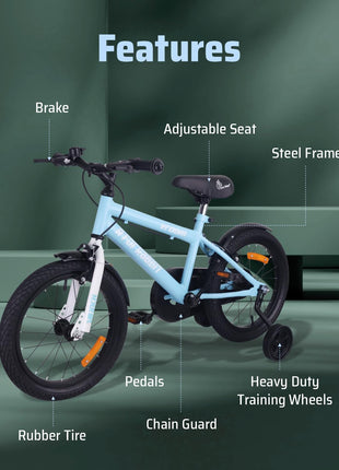 R for Rabbit Vroom Bicycle for Kids Cycle for 4 to 7 Years Boys & Girls 16T Inches | Training Wheels| 90% Installed (Lake Blue) 