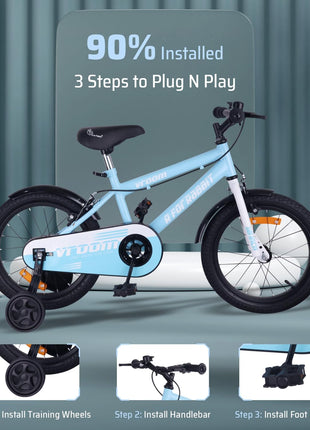 R for Rabbit Vroom Bicycle for Kids Cycle for 4 to 7 Years Boys & Girls 16T Inches | Training Wheels| 90% Installed (Lake Blue) 