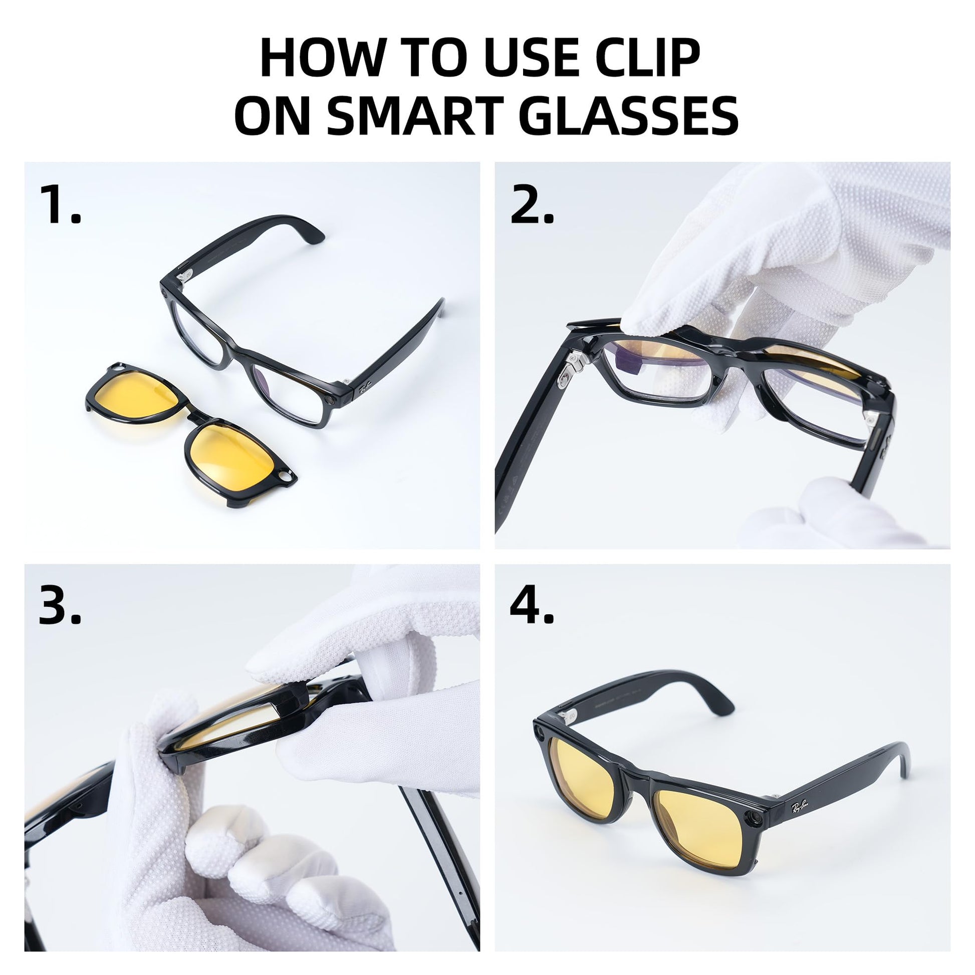 RCstyle Compatible With Ray-Ban Meta Wayfarer(Standard) Smart Glasses Color Changing Clip Set 50-22 Size M(Brown, Night Vision Yellow, Black) 