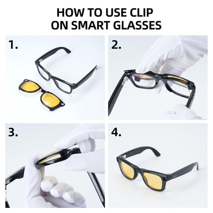 RCstyle Compatible With Ray-Ban Meta Wayfarer(Standard) Smart Glasses Color Changing Clip Set 50-22 Size M(Brown, Night Vision Yellow, Black) 