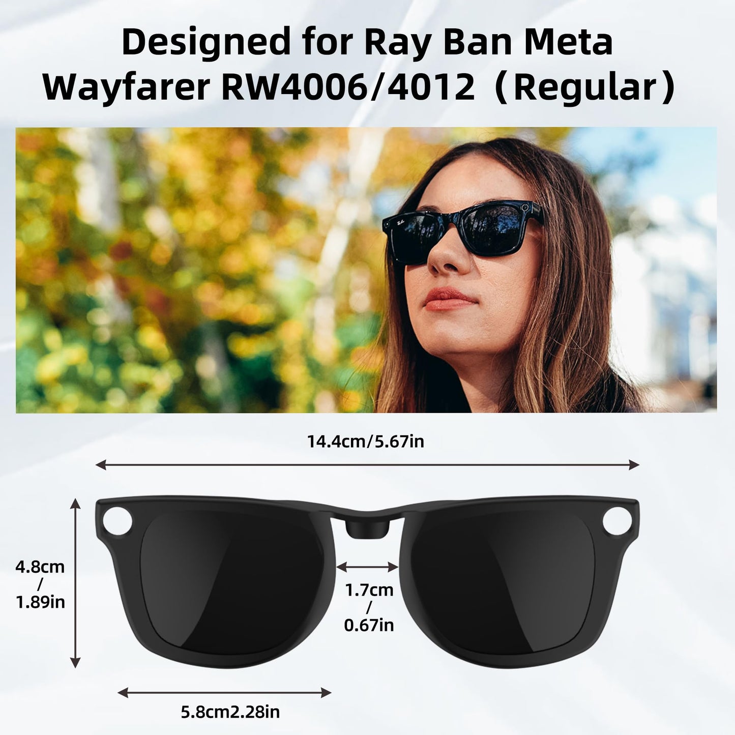 RCstyle Compatible With Ray-Ban Meta Wayfarer(Standard) Smart Glasses Color Changing Clip Set 50-22 Size M(Brown, Night Vision Yellow, Black) 