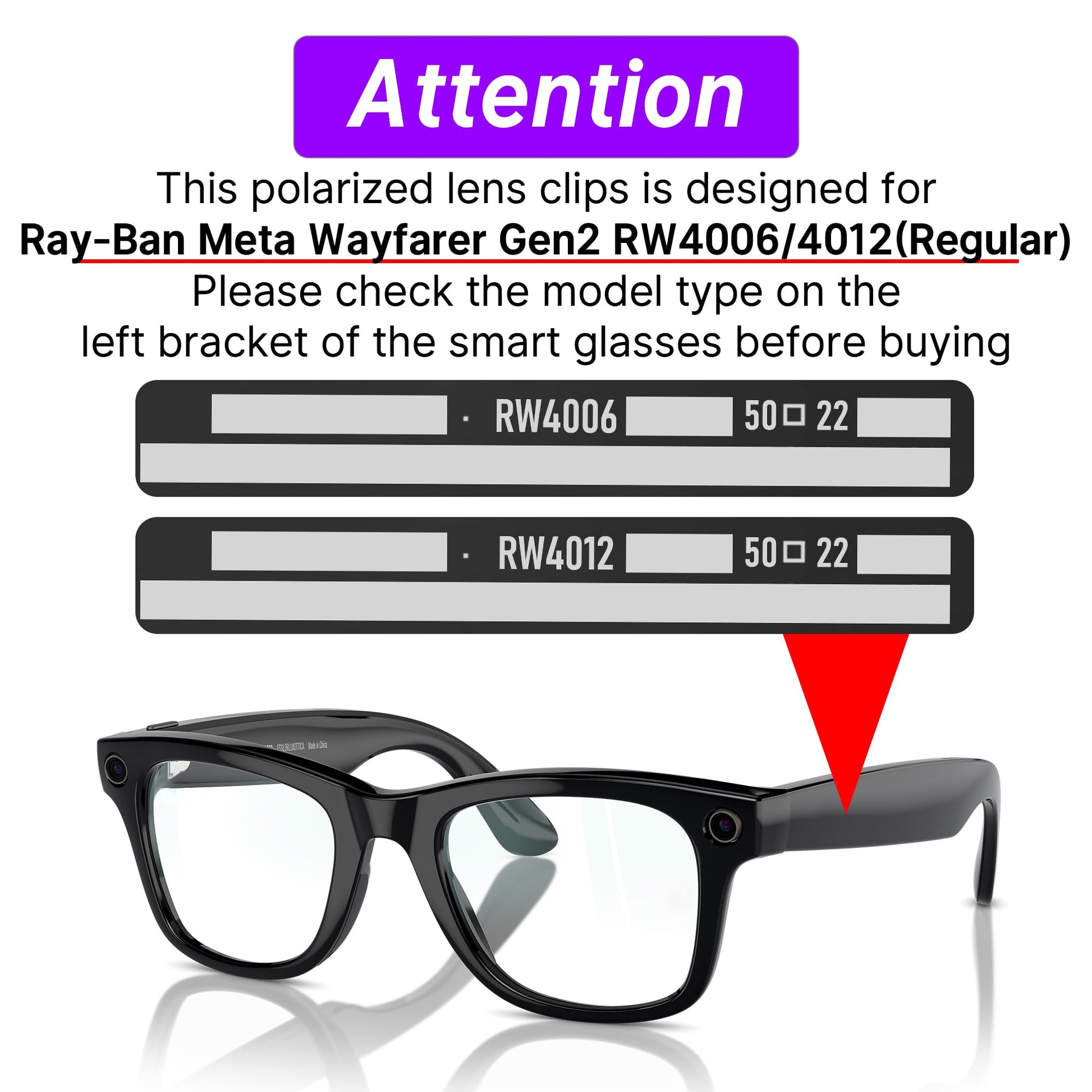 RCstyle Compatible With Ray-Ban Meta Wayfarer(Standard) Smart Glasses Color Changing Clip Set 50-22 Size M(Brown, Night Vision Yellow, Black) 