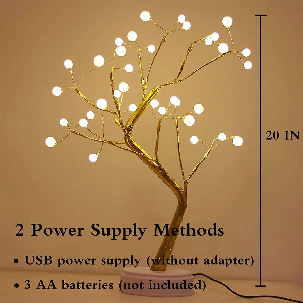 REFULGIX 36 LED Pearl Bonsai Tree Lamp with Touch Switch | USB & Battery Operated Decorative Light for Home, Bedroom, Festival, Gift Use (Warm White, Pack of 1) 