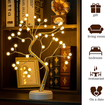 REFULGIX 36 LED Pearl Bonsai Tree Lamp with Touch Switch | USB & Battery Operated Decorative Light for Home, Bedroom, Festival, Gift Use (Warm White, Pack of 1) 
