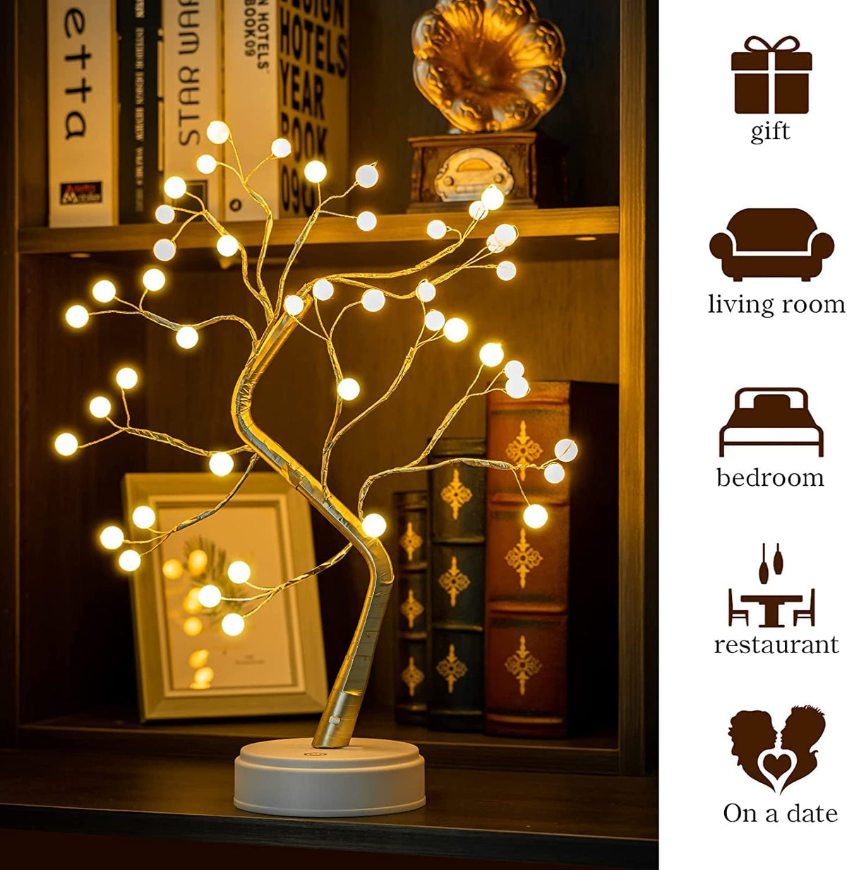 REFULGIX 36 LED Pearl Bonsai Tree Lamp with Touch Switch | USB & Battery Operated Decorative Light for Home, Bedroom, Festival, Gift Use (Warm White, Pack of 1) 