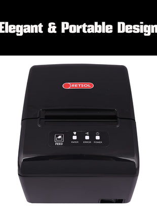 RETSOL RTP-82UE 200mm Thermal Receipt Printer with LAN Interface & USB Connectivity Monochrome Desktop Barcode Printing and Label Printing Compatible with Windows & Linux (1 Pc) 