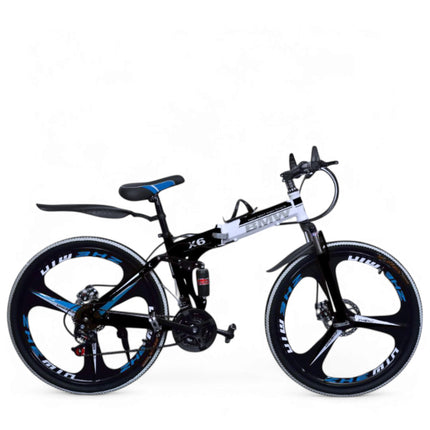 ROAD FASTARS X6 Series 21-Speed Gear Cycle for Men | Foldable 26-Inch Bicycle with 3-Spoke Alloy MacWheels, Dual Disc Brakes & Dual Suspension|Off-Road & City Riding Bike (Black) 
