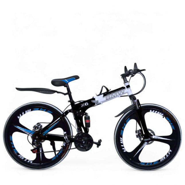 ROAD FASTARS X6 Series 21-Speed Gear Cycle for Men | Foldable 26-Inch Bicycle with 3-Spoke Alloy MacWheels, Dual Disc Brakes & Dual Suspension|Off-Road & City Riding Bike (Black) 