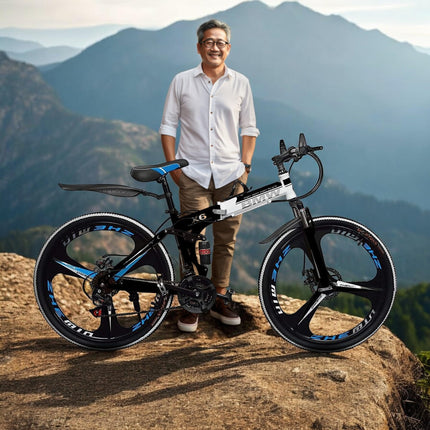 ROAD FASTARS X6 Series 21-Speed Gear Cycle for Men | Foldable 26-Inch Bicycle with 3-Spoke Alloy MacWheels, Dual Disc Brakes & Dual Suspension|Off-Road & City Riding Bike (Black) 