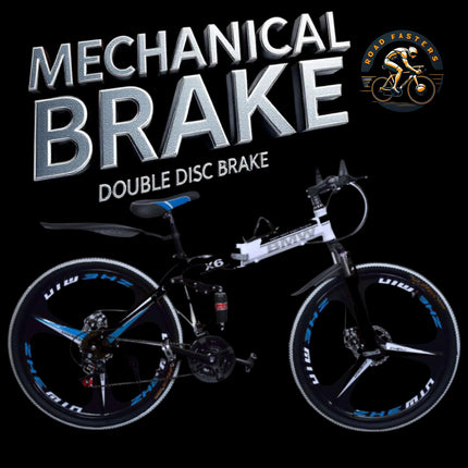 ROAD FASTARS X6 Series 21-Speed Gear Cycle for Men | Foldable 26-Inch Bicycle with 3-Spoke Alloy MacWheels, Dual Disc Brakes & Dual Suspension|Off-Road & City Riding Bike (Black) 