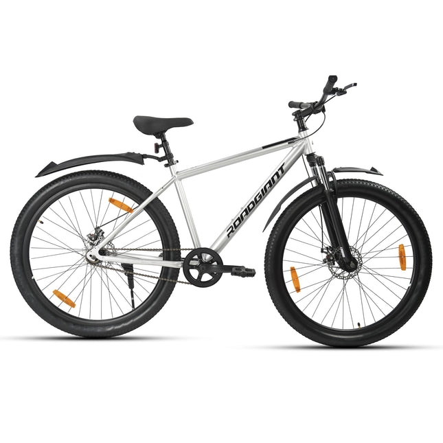 ROADGIANT Filipino 27.5T | MTB | Aluminum Alloy Frame Bicycle | Dual Disc Brakes | Single Speed | Front Suspension | Unisex | for All-Terrain Riding (Silver) 