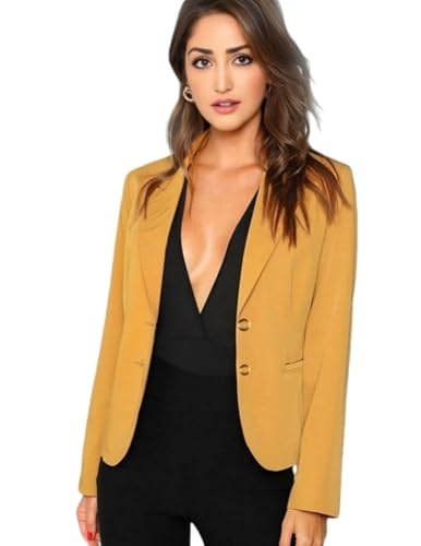 ROCKSY Yellow Smart Casual Formal Blazer for Women, Regular Fit Stylish Blazer for Women, Size XXL 