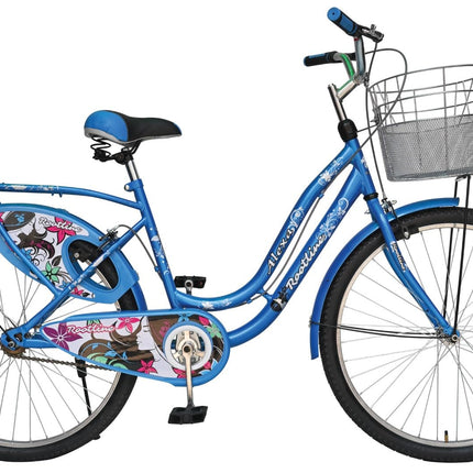 ROOTLINE Alexa Dark Blue Bicycle For Girls/Women With Front Basket And Integrated Carrier | Road Bike | BCP Rim & Handle (Alexa Dark Blue), Frame Size- 18 Inch 
