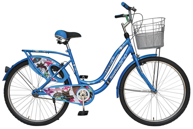 ROOTLINE Alexa Dark Blue Bicycle For Girls/Women With Front Basket And Integrated Carrier | Road Bike | BCP Rim & Handle (Alexa Dark Blue), Frame Size- 18 Inch 