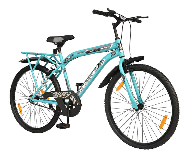 ROOTLINE Heaven 26T with Integrated Carrier & PU Saddle MTB Cycle/Bike Single Speed with Complete Accessories Ideal for 12+ Years (‎Aqua Blue) 