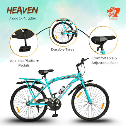 ROOTLINE Heaven 26T with Integrated Carrier & PU Saddle MTB Cycle/Bike Single Speed with Complete Accessories Ideal for 12+ Years (‎Aqua Blue) 
