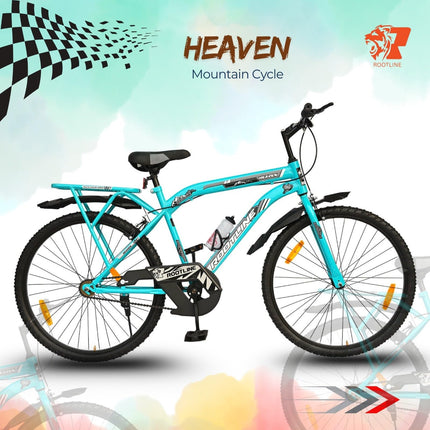 ROOTLINE Heaven 26T with Integrated Carrier & PU Saddle MTB Cycle/Bike Single Speed with Complete Accessories Ideal for 12+ Years (‎Aqua Blue) 