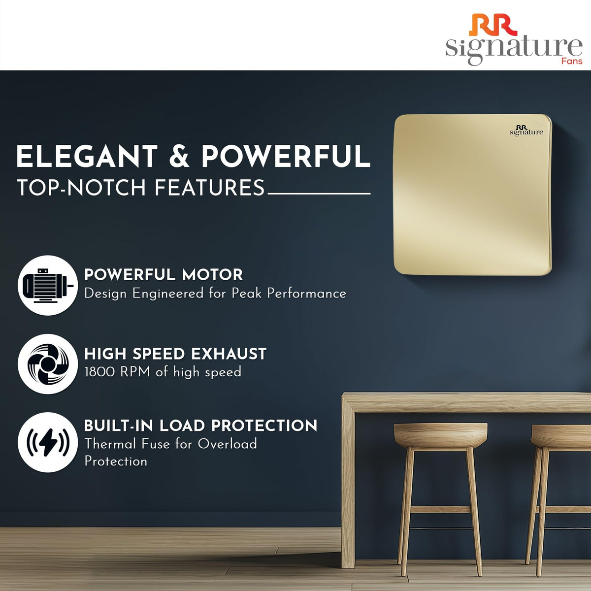 RR Signature Vento Fresh Luxura 150 mm Exhaust Fan For Kitchen, Bathroom | Silent, Compact Design, Easy Install | Thermal Fuse | High Speed 100% Powerful Copper Motor | 2 Year Warranty [Gold] 