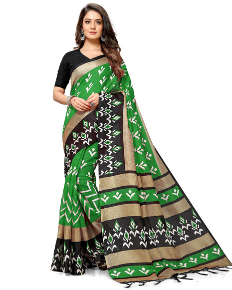 Rajnandini Women's Green Mysore Art Silk Saree Printed Traditional Saree with Blouse Piece 