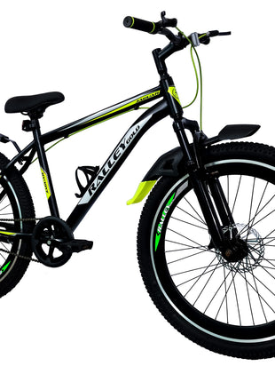Ralley Jaguar 2.0 26T Full Size Bicycle | Front Suspension | Dual Disc Brakes | Triple Wall Alloy Rims | Single Speed | Matt Finish | Non Gear Cycle (Black/Green) 