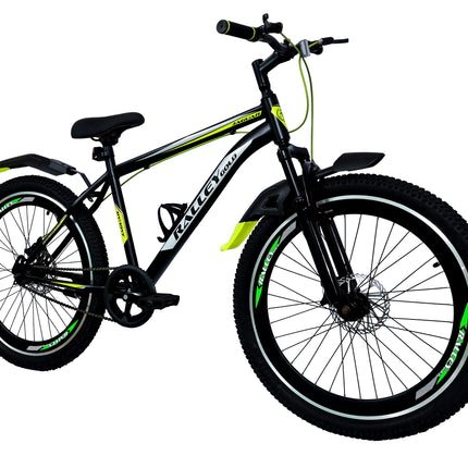 Ralley Jaguar 2.0 26T Full Size Bicycle | Front Suspension | Dual Disc Brakes | Triple Wall Alloy Rims | Single Speed | Matt Finish | Non Gear Cycle (Black/Green) 
