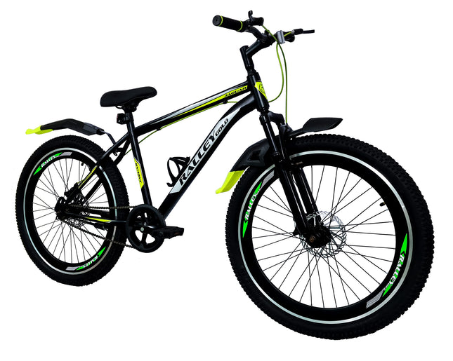 Ralley Jaguar 2.0 26T Full Size Bicycle | Front Suspension | Dual Disc Brakes | Triple Wall Alloy Rims | Single Speed | Matt Finish | Non Gear Cycle (Black/Green) 