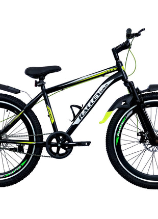Ralley Jaguar 2.0 26T Full Size Bicycle | Front Suspension | Dual Disc Brakes | Triple Wall Alloy Rims | Single Speed | Matt Finish | Non Gear Cycle (Black/Green) 